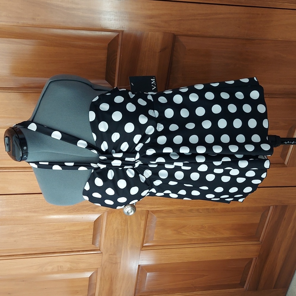 🆕 V.M. Women's Polka Dot Halter Tankini Swim Top, Black, White, Size 22W, NWT